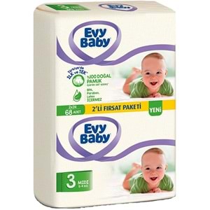 Evy Baby Bebek Bezi Beden:3 (5-9Kg) Midi 408 Adet (6 Lı Set) (2 Li Fırsat Pk Serisi)