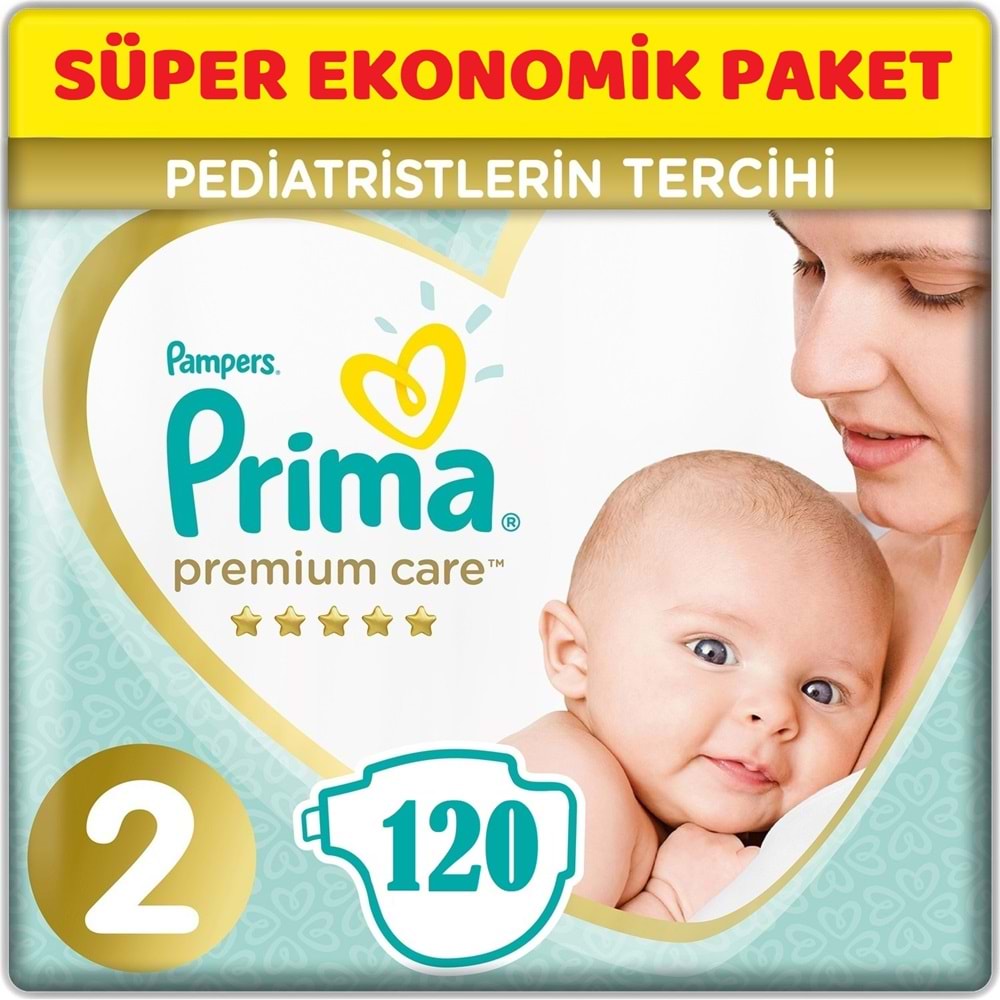 Prima Premium Care Bebek Bezi Beden:2 (4-8Kg) Mini 120 Adet + 3 Lü Mendil Süper Ekonomik Pk