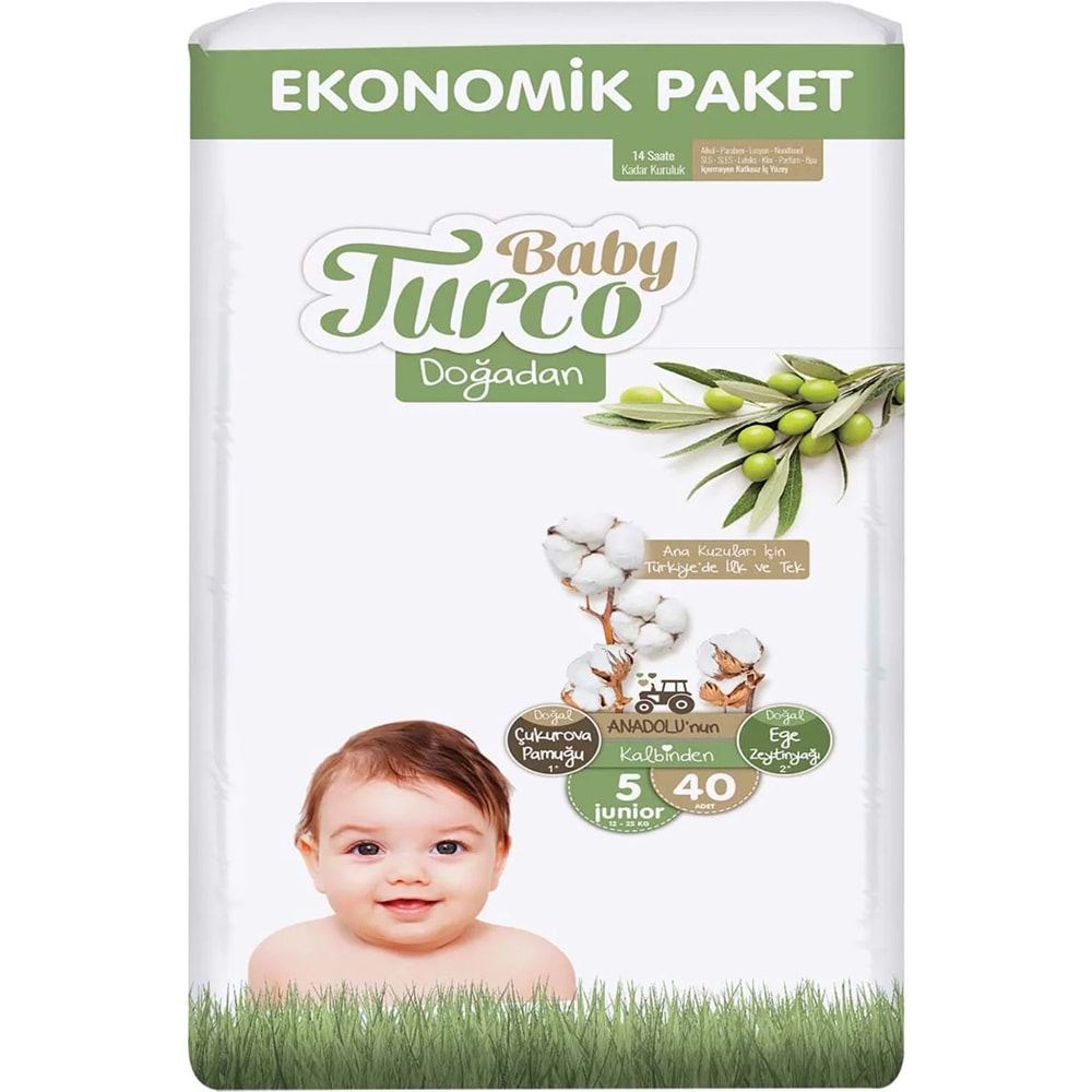 Baby Turco Bebek Bezi Doğadan Beden:5 (12-25Kg) Junior 240 Adet Süper Ekonomik Mega Pk