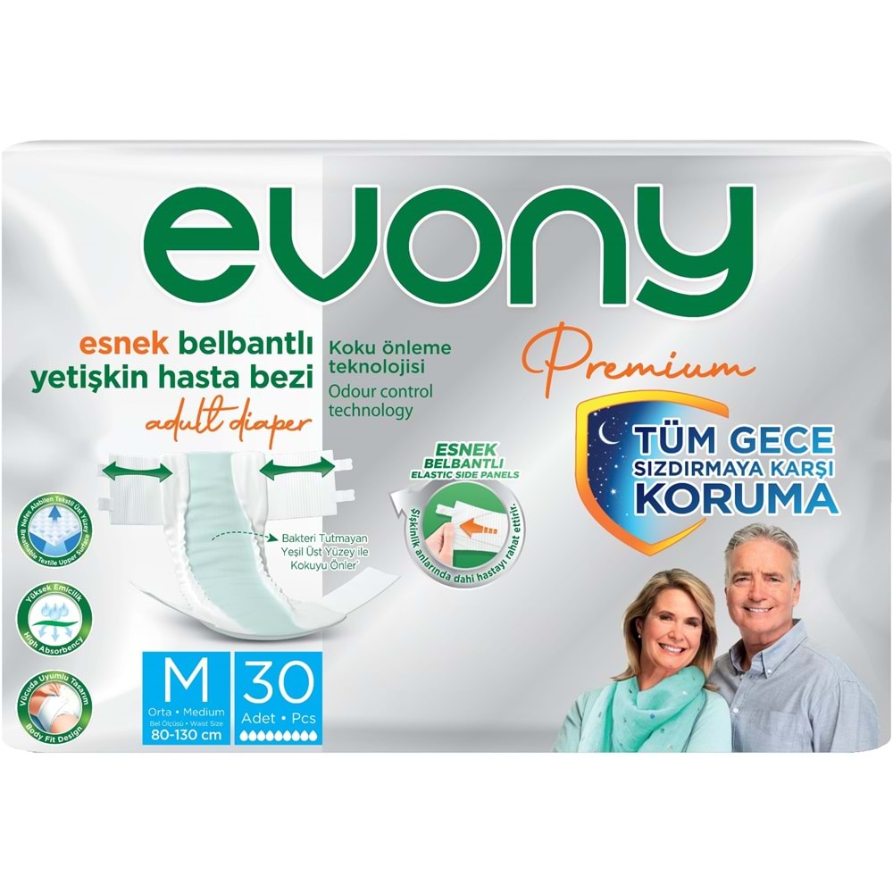 Evony Premium Hasta Bezi Yetişkin Bel Bantlı Tekstil Yüzey M-Orta 120 Adet