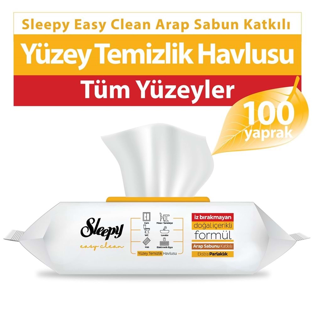 Sleepy Easy Clean Yüzey Temizlik Havlusu 100 Yaprak Arap Sabunlu Plstk Kapak (5 Li Set) 500 Yaprak