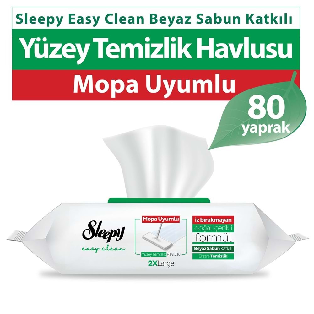 Sleepy Easy Clean Yüzey Temizlik Havlusu 80 Yaprak Beyaz Sabun/Mopa Uyumlu (12 Li Set) 960 Yaprak