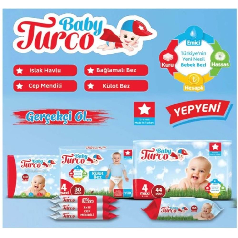 Baby Turco Islak Havlu Mendil Klasik (3 Lü Pk) 60 Yaprak Plastik Kapaklı