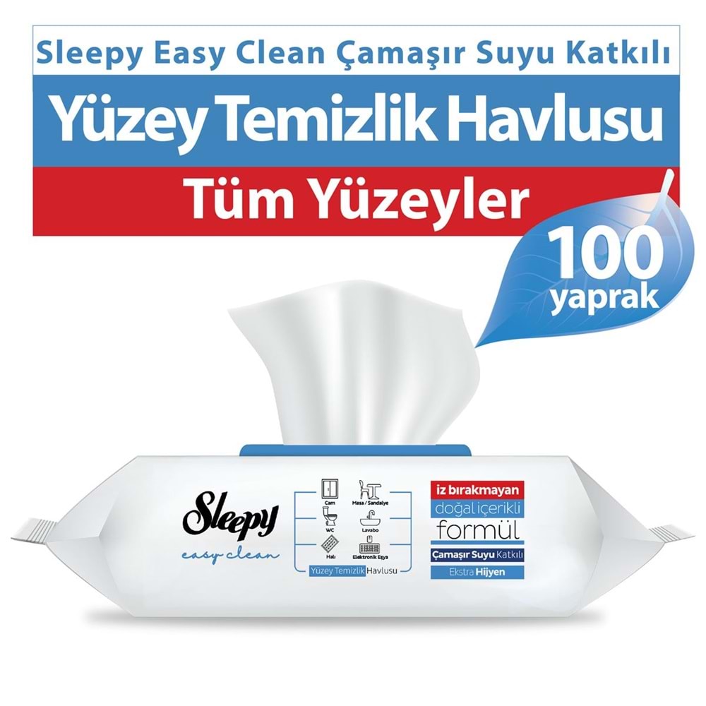 Sleepy Easy Clean Yüzey Temizlik Havlusu 100 Yaprak Çamaşır Suyu Etkili/Ekstra Hijyen