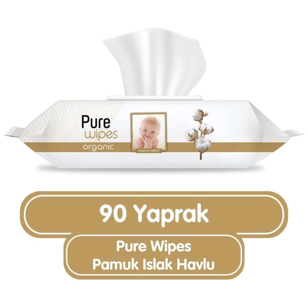 Pure Baby Islak Havlu Mendil 90 Yaprak Yenidoğan Organic Pamuklu Plst Kapak