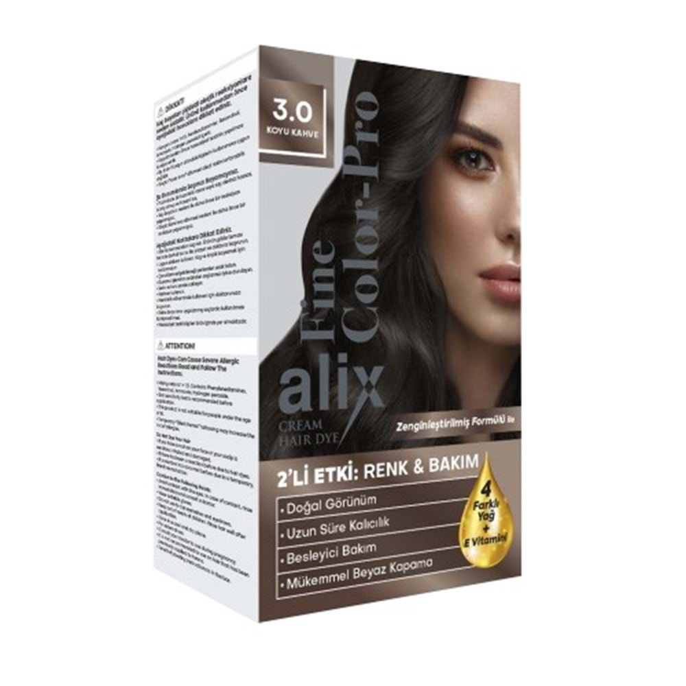 Alix 50ML Kit Saç Boyası 3.0 Koyu Kahve