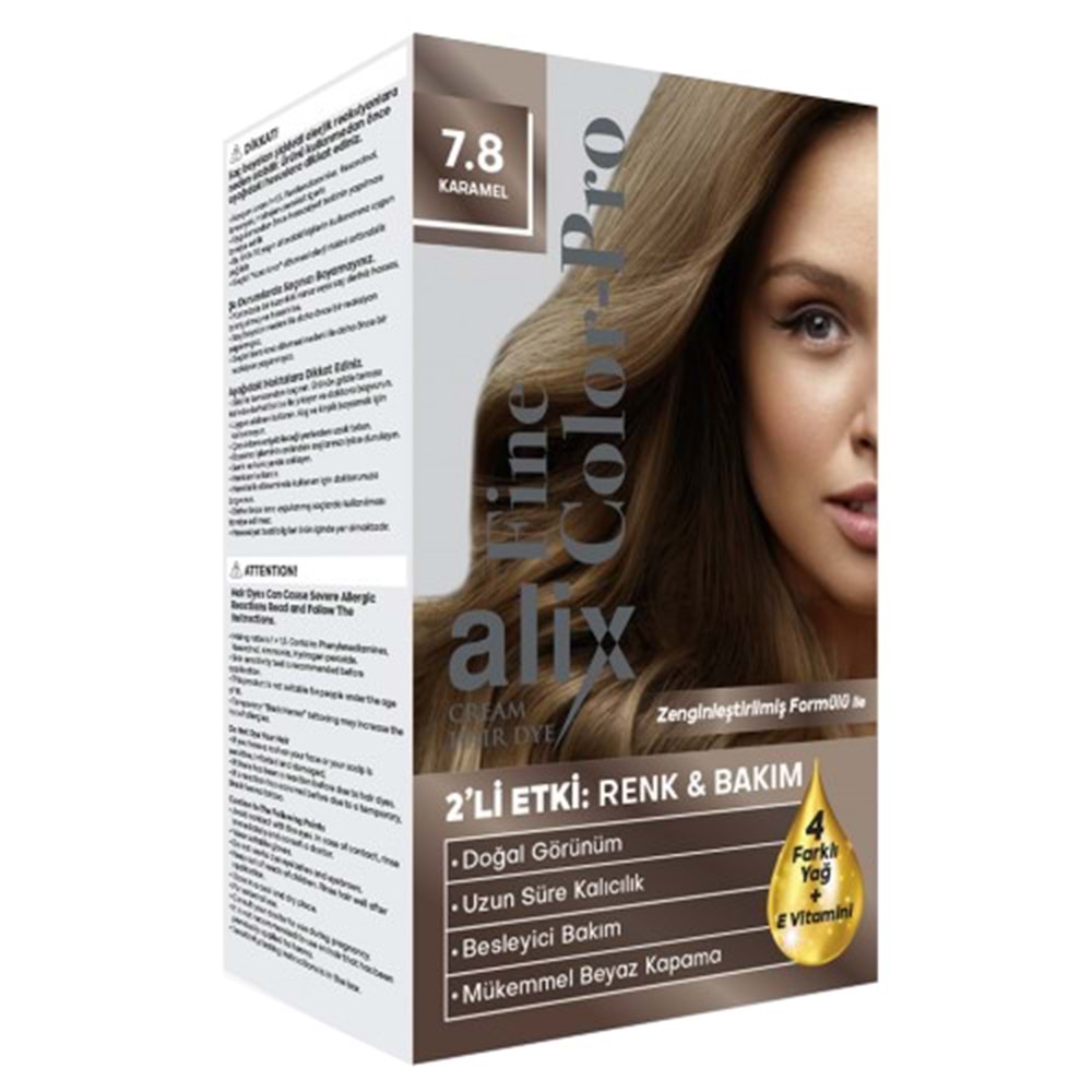 Alix 50ML Kit Saç Boyası 7.8 Karamel