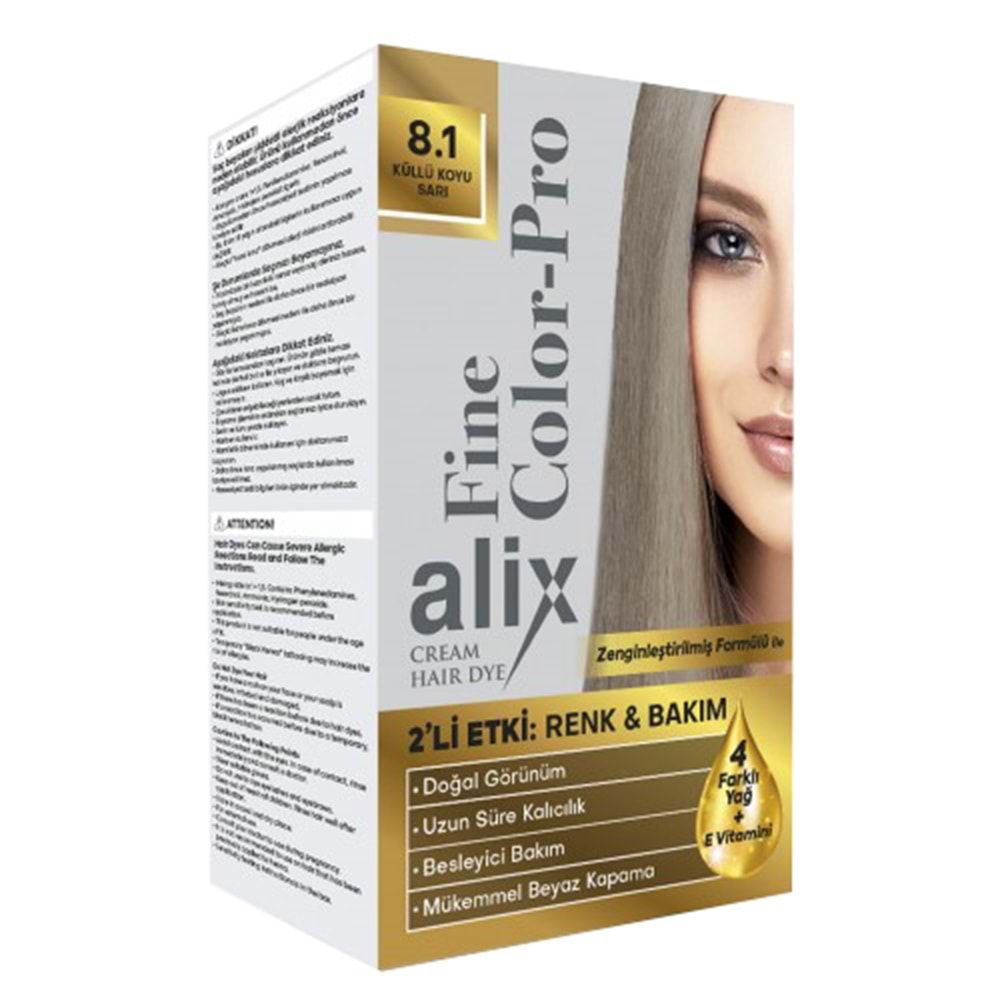 Alix 50ML Kit Saç Boyası 8.1 Küllü Koyu Sarı
