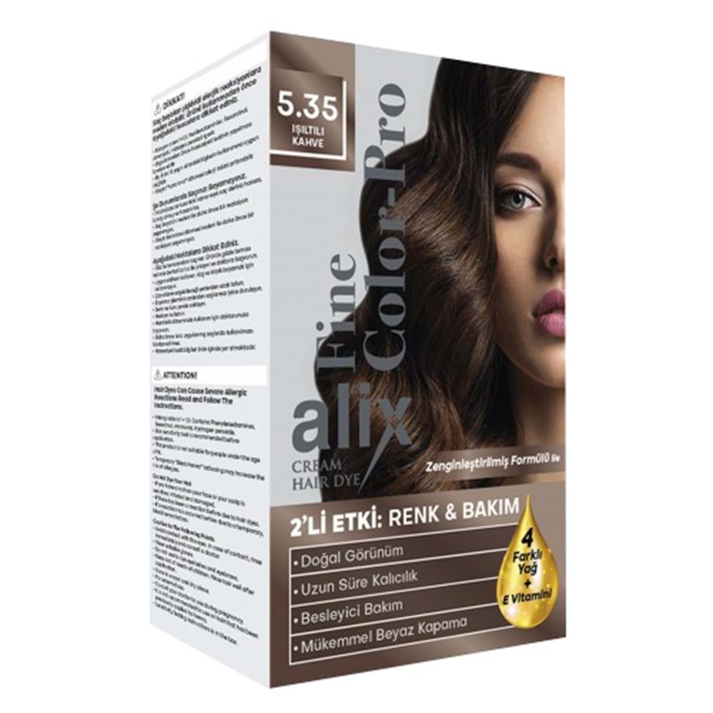 Alix 50ML Kit Saç Boyası 5.35 Işıltılı Kahve (4 Lü Set)