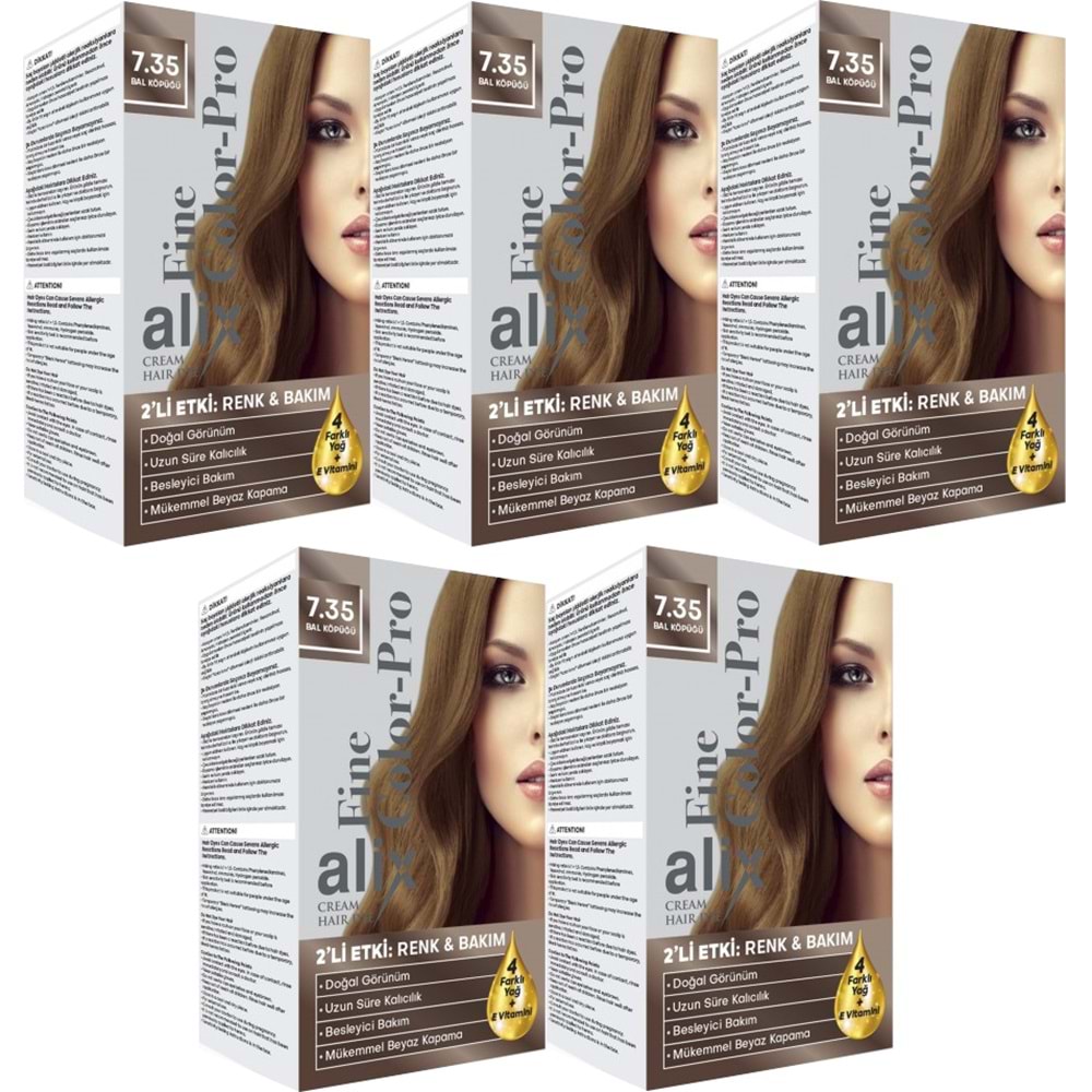 Alix 50ML Kit Saç Boyası 7.35 Bal Köpüğü (5 Li Set)