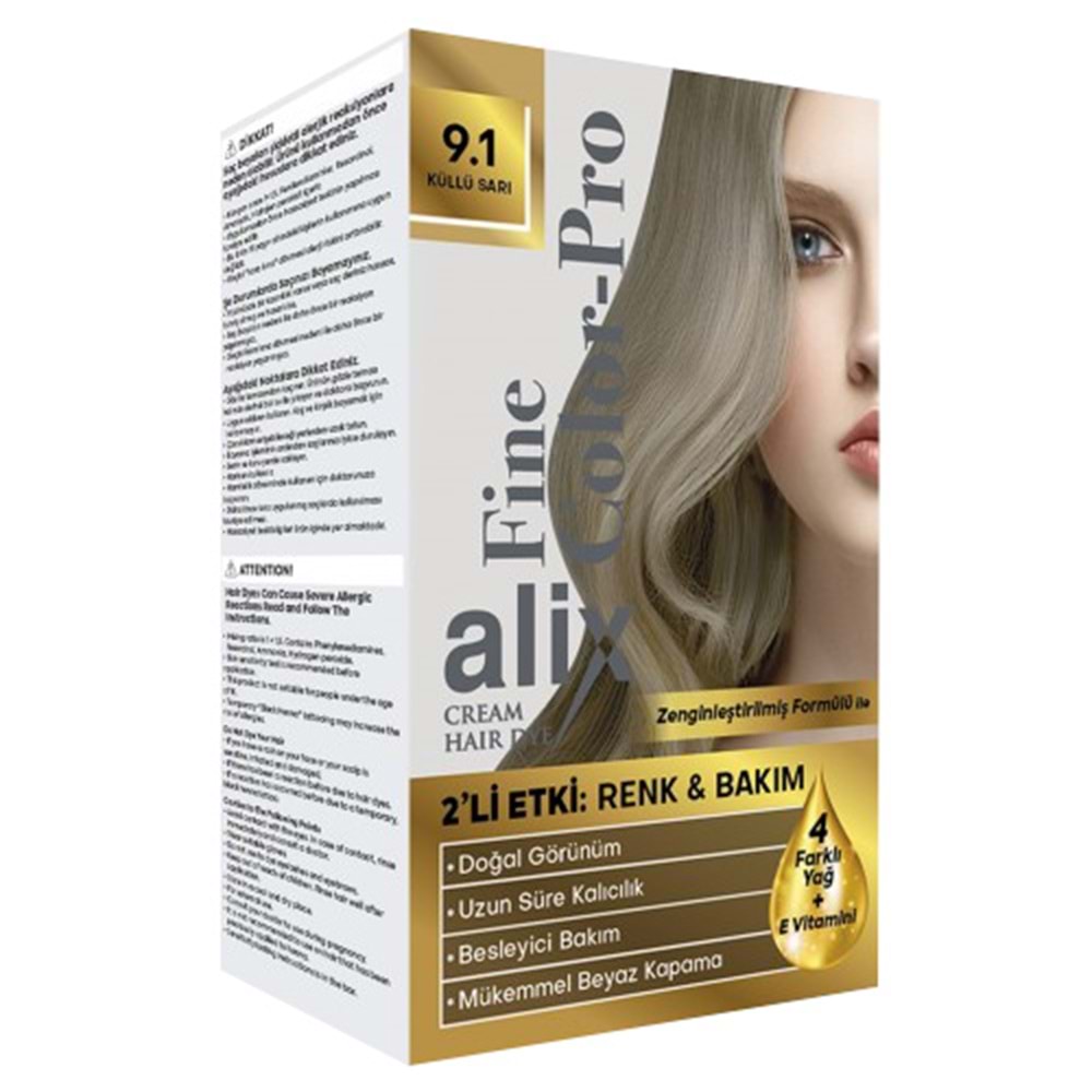 Alix 50ML Kit Saç Boyası 9.1 Küllü Sarı (2 Li Set)