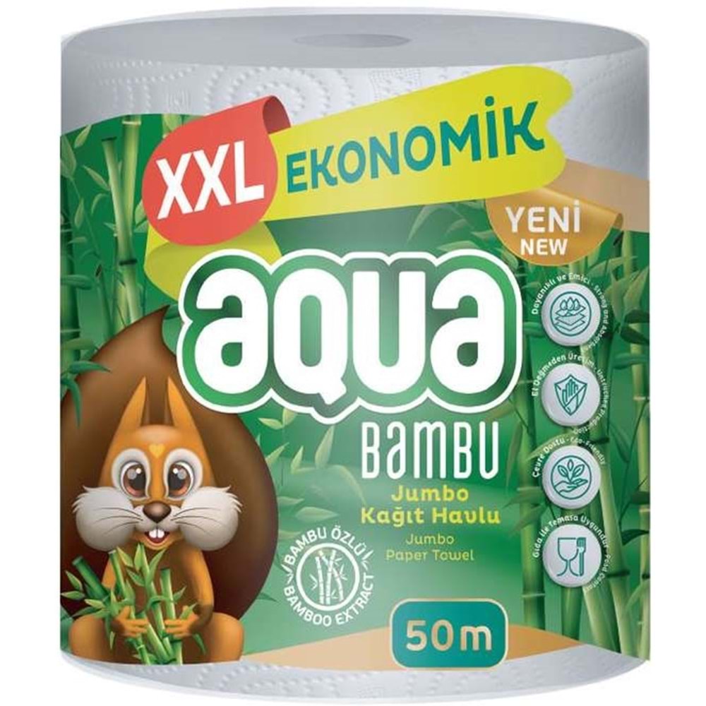 Aqua Kağıt Havlu 3 Katlı Jumbo Paket XXL Bambu (12 Li Set) 600 Metre (12PK*50MT)