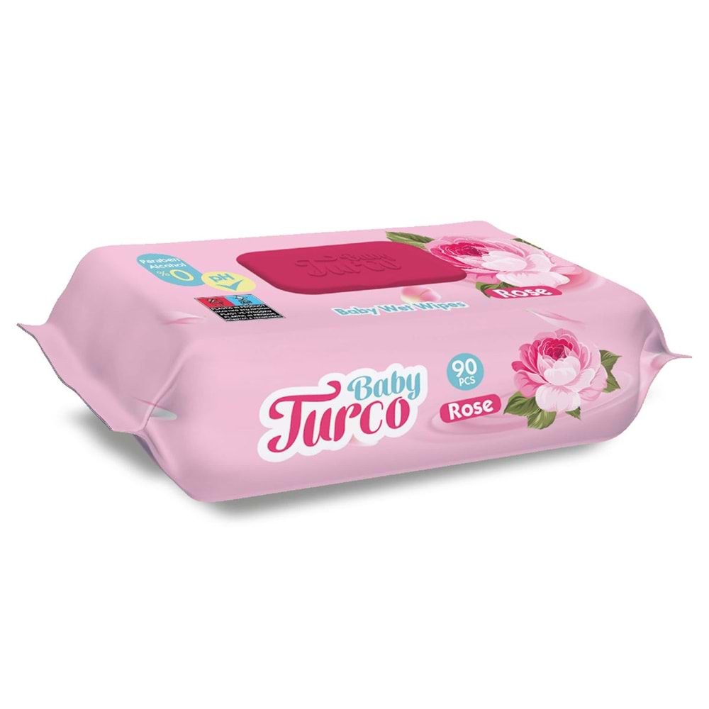 Baby Turco Islak Havlu Mendil 90 Yaprak Gül/Rose 2 Li Set 180 Yaprak Plastik Kapaklı