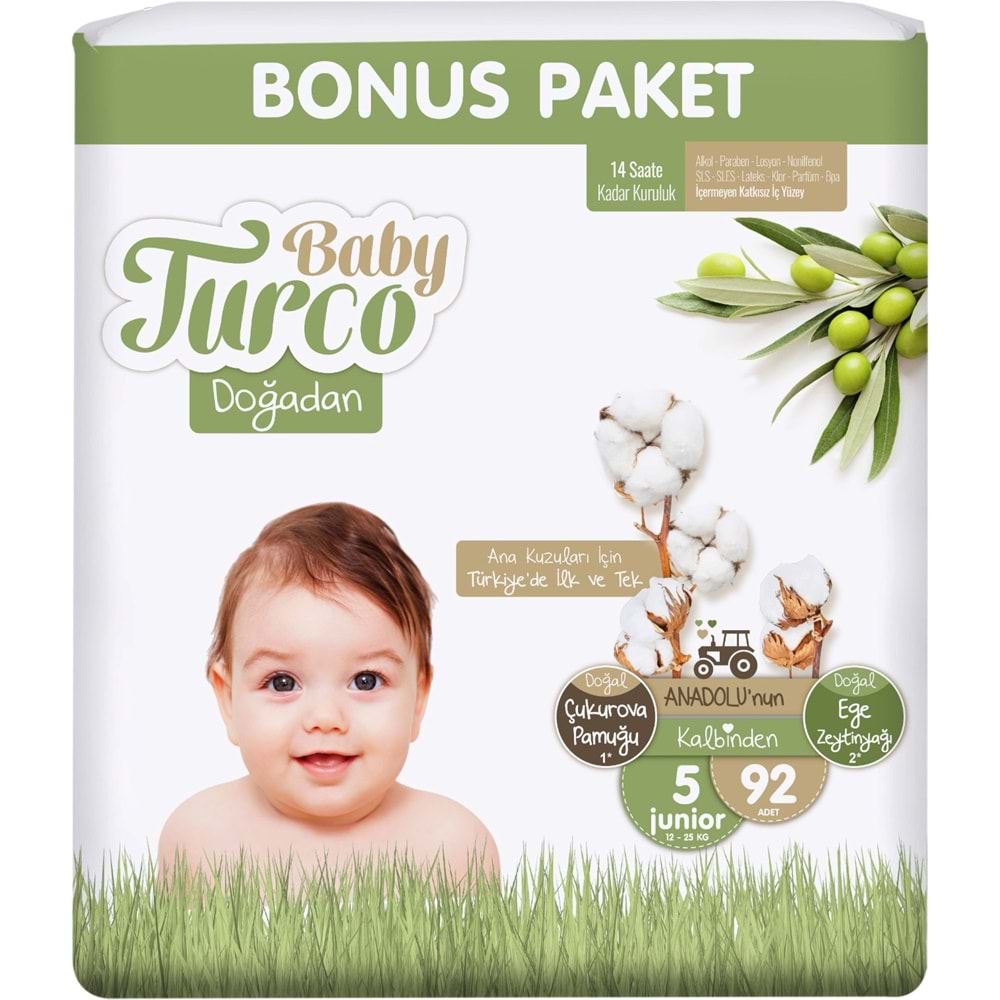 Baby Turco Bebek Bezi Doğadan Beden:5 (12-25KG) Junior 368 Adet Aylık Bonus Pk