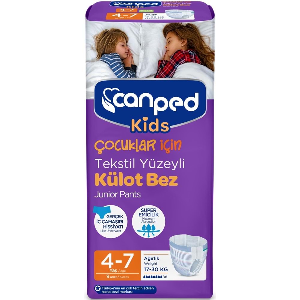 Canped Kids Çoçuklar İçin Külot Bez Tekstil Yüzeyli Yaş:4-7 (17-30Kg) 54 Adet (6Pk*9)