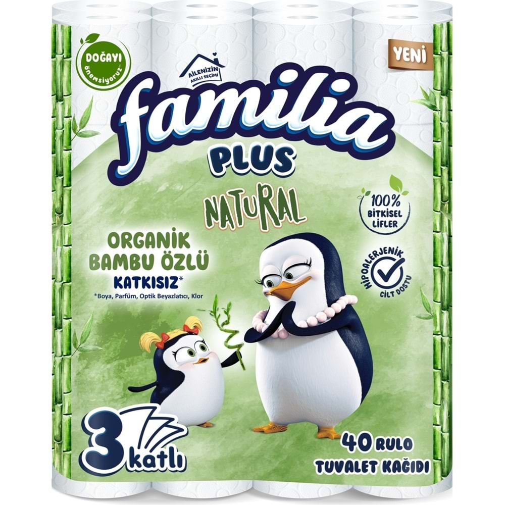 Familia Plus Tuvalet Kağıdı 3 Katlı 160 Lı Paket Natural Organik Bambu Özlü (4PK*40)