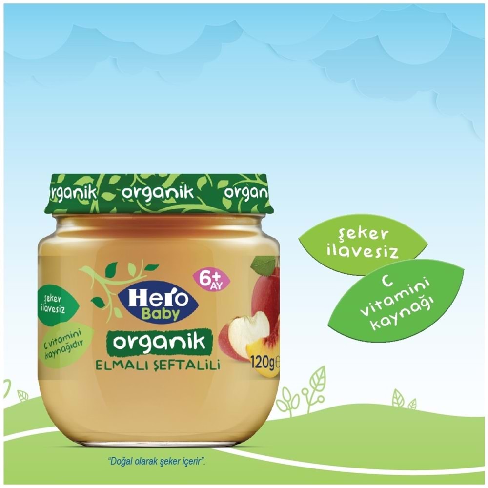 Hero Baby Kavanoz Maması 120GR Organik Elmalı Şeftalili (6 Lı Set)