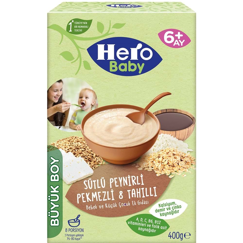 Hero Baby Kaşık Maması 400GR Sütlü Peynirli Pekmezli 8 Tahıllı 3 Lü Set
