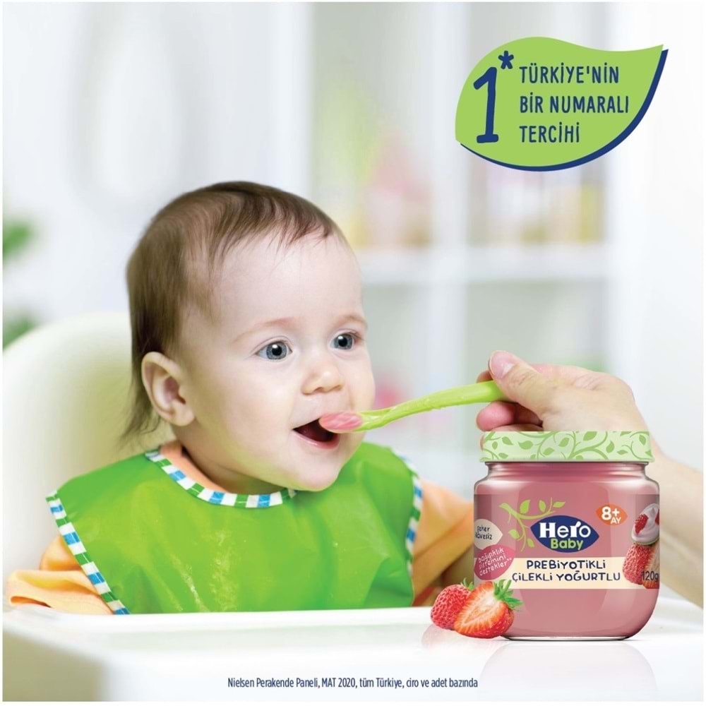 Hero Baby Kavanoz Maması 120GR Prebiyotikli Çilekli Yoğurtlu (9 Lu Set)