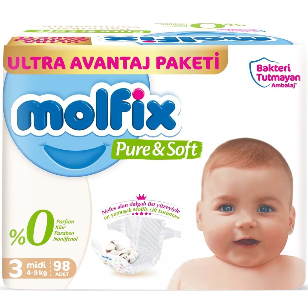 Molfix Pure&Soft Bebek Bezi Beden:3 (4-9Kg) Midi 784 Adet Dev Ultra Avantaj Pk
