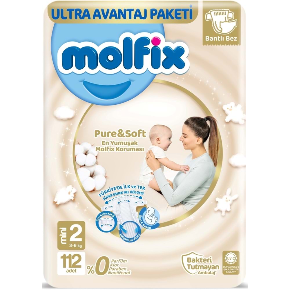 Molfix Pure&Soft Bebek Bezi Beden:2 (3-6Kg) Mini 336 Adet Aylık Ultra Avantaj Pk