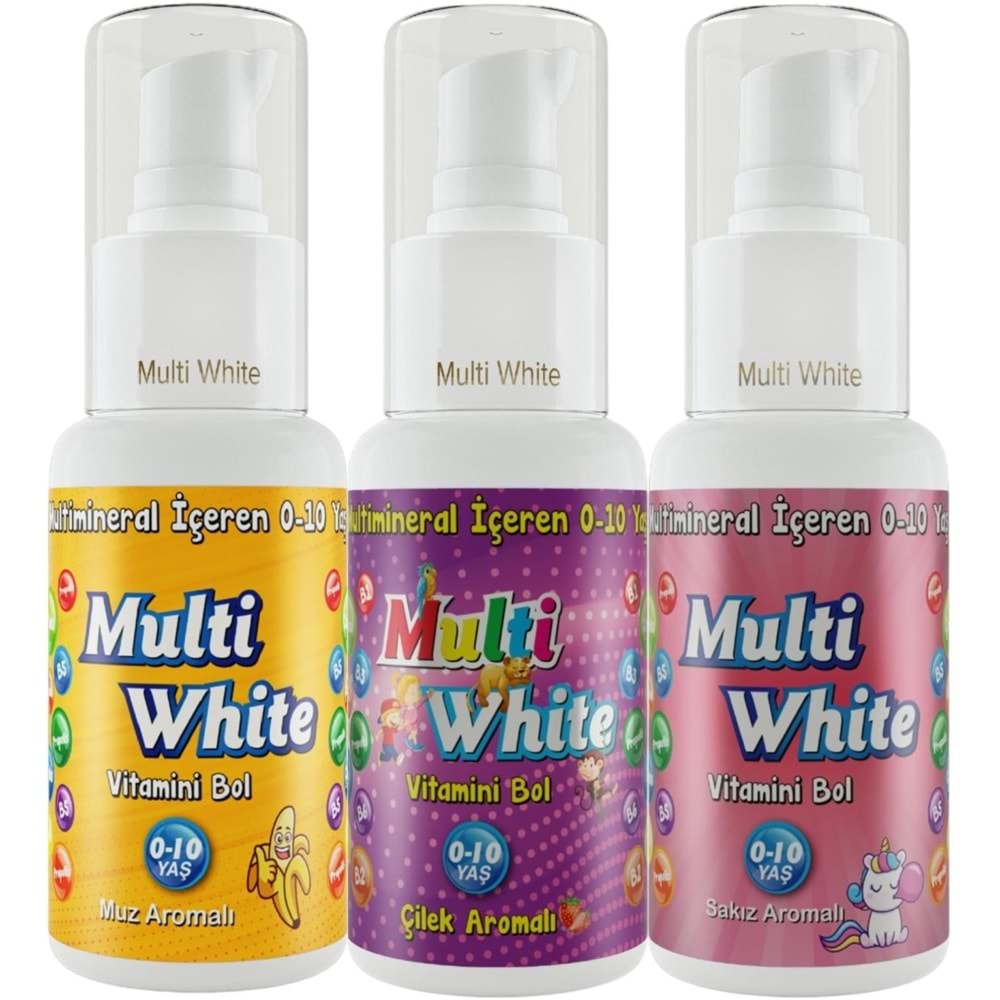 Multi White Diş Macunu 50ML Karma Muz-Çilek-Sakız Aromalı Bol Vitaminli (0-10 Yaş) (3 Lü Set)