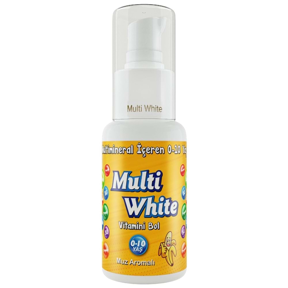 Multi White Diş Macunu 50ML Karma Muz-Çilek-Sakız Aromalı Bol Vitaminli (0-10 Yaş) (6 Lı Set)