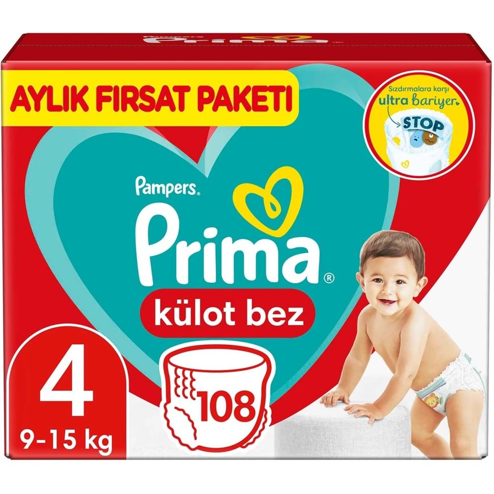Prima Külot Bebek Bezi Beden:4 (9-15KG) Maxi 216 Adet Aylık Ekonomik Fırsat Pk