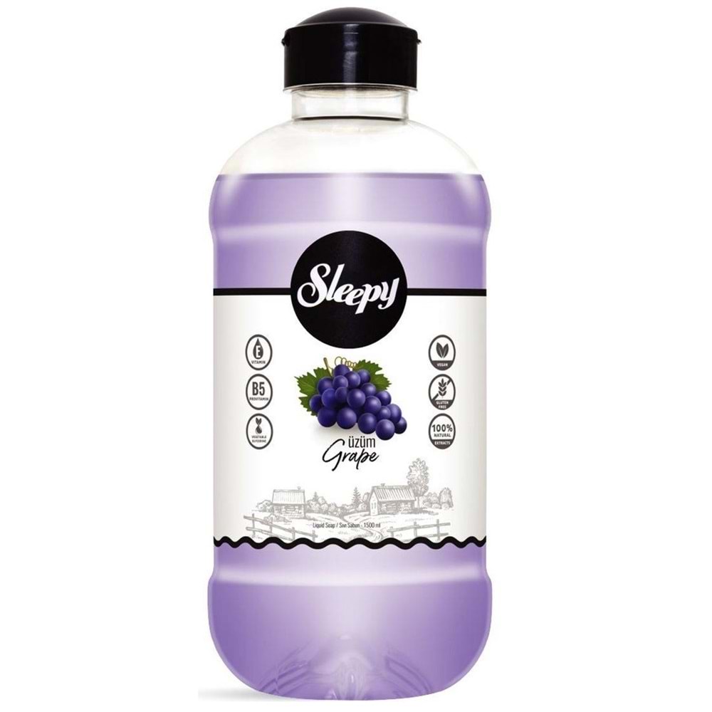 Sleepy Sıvı Sabun 1500ML Karma Grape/Üzüm-Lemon/Limon-Fig/İncir-Strawberry/Çilek (24 Lü Set)