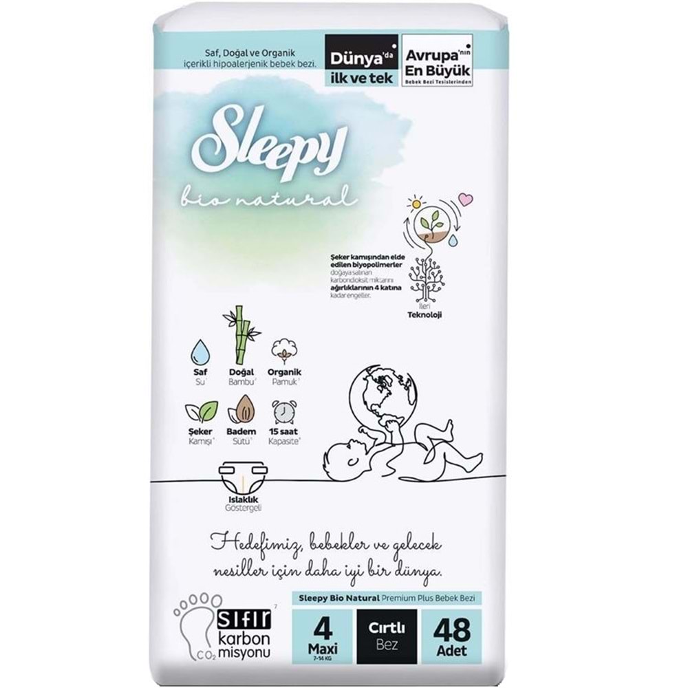 Sleepy Bebek Bezi Bio Natural Beden:4 (7-14KG) Maxi 96 Adet Süper Ekonomik Pk