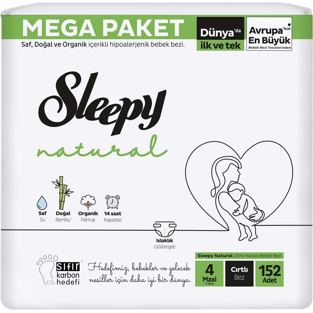 Sleepy Bebek Bezi Natural Beden:4 (7-14Kg) Maxi 608 Adet Avantaj Mega Pk