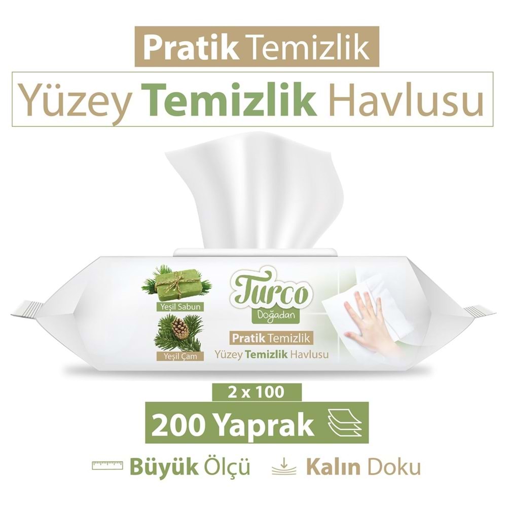 Turco Doğadan Pratik Yüzey Temizlik Havlusu 100 Yaprak Yeşil Sabun/Yeşil Çam (3 Lü Set) 300 Yaprak