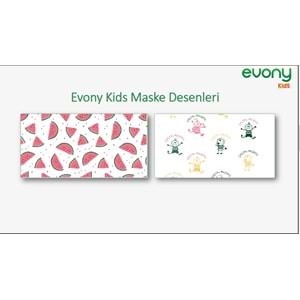 Evony 3 Katlı Filtreli Burun Telli Cerrahi Maske (Kids Çoçuklar İçin) 10 Lu Paket (Desenli)