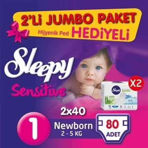 Sleepy Bebek Bezi Natural Beden:1 (2-5Kg) Yeni Doğan 160 Adet 2 Li Jumbo Pk Serisi (2PK*80)